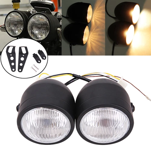 Matte Black Dual Twin 4" Headlight For Street fighter Cafe Racer Sport Dirt Bike