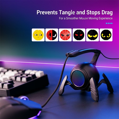 RGB Gaming Mouse Bungee Cable Winder Flexible Cord Clip Holder USB2.0 TypeC Port - Picture 13 of 22
