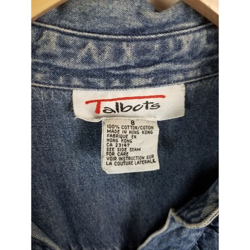 Vtg. Talbots Women's Sz. 8 Denim Button Up Long Sleeve Ruffle Front Maxi Dress - Picture 2 of 8