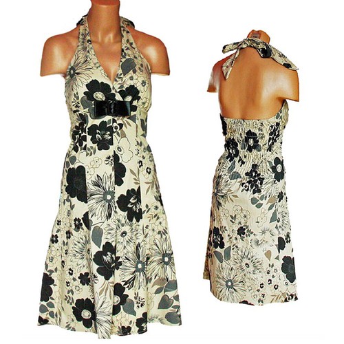 Sommerkleid Neckholderkleid Minikleid Bindeband Smok-Einsatz Form-Cups Gr.34/36 - Bild 4 von 8