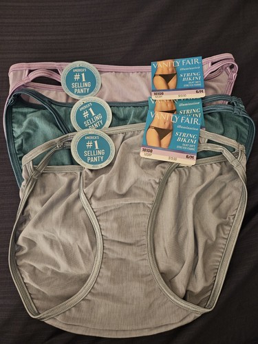 Vanity Fair Illumination String Bikini Panties Solid Color Sz 6 (M) 3 Pairs