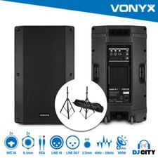 Vonyx VSA12 Pair SS-Kit - (2x) Bi-Amplified 12" Inch 800W Active Speakers with S