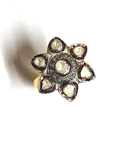 Natural Polki Pave Diamond Ring 925 Sterling Sliver Handmade Ring Halloween Gift - Picture 5 of 12
