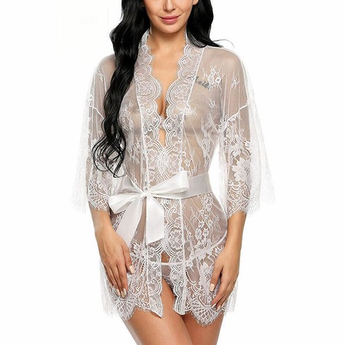 Accappatoio donna sexy pizzo babydoll kimono lingerie vestaglia da notte camicia da notte - Foto 12 di 23