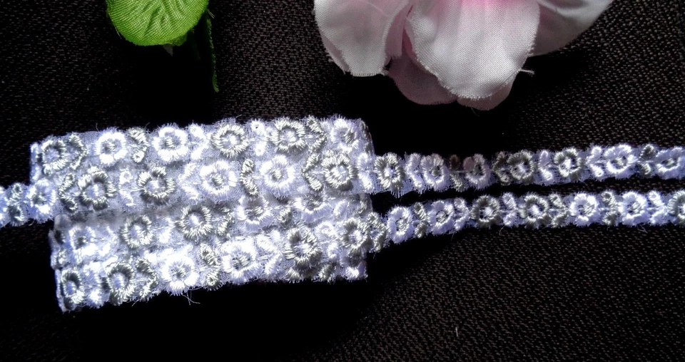 Venise Lace Galloon, 3/8 inch grey/white color price for 1 yard - Image 3 of 4