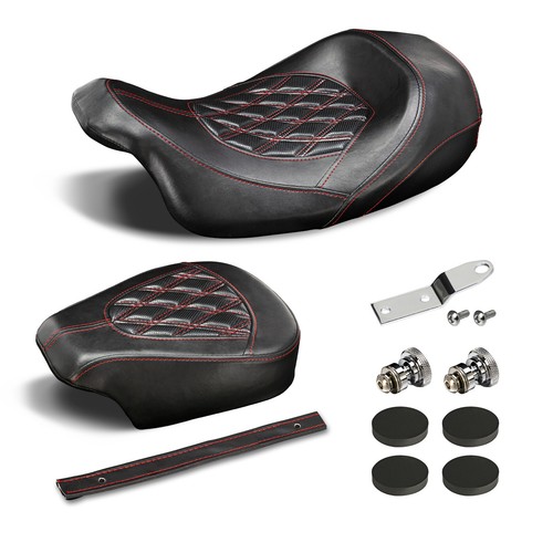 2-UP Front & Rear Seat Red Stitch Diamond For Harley CVO Road Glide 2014-2023 - Bild 6 von 8