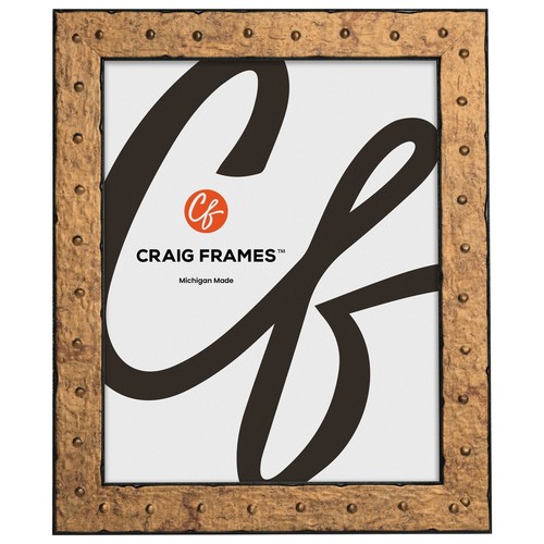 Craig Frames Rivet, 1.25 Inches Wide Tarnished Gold Picture Frame - Picture 1 of 11