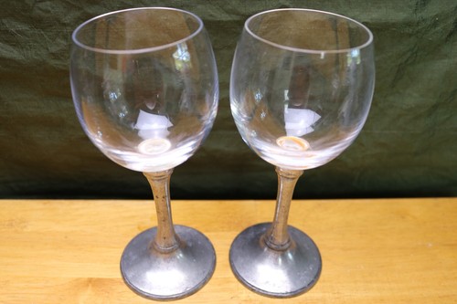 Metal Stem Wine Glass Goblets Set of 2 Clear Bowl Pewter Stem Williams Sonoma - Picture 4 of 4