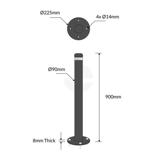 Surface Mounted Bollard 90mm Hot Dipped Galvanised - Black - Picture 3 of 4