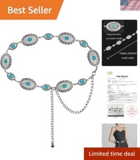 2-Piece Western Turquoise Concho Belt - Adjustable Women's Fashion Essential
