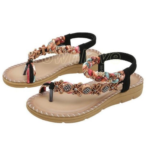 Bohemian Women's Flip Flops Sandals Beads Shoes Slingback Rhinestones Fashion - Bild 6 von 27