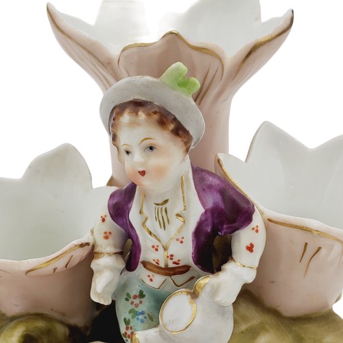 Andrea Sadek Porcelain Figurine Young Boy Flower Petal Candle Holder Vase 5" VTG - Picture 2 of 8
