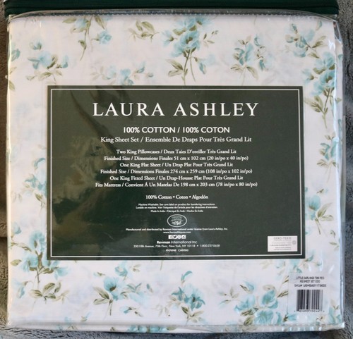 Laura Ashley NEW 4 Piece King Sheet Set - Little Darlings Blue - Picture 2 of 3