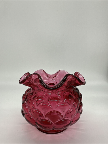Fenton Rose Bowl Cranberry Pink Jacqueline Art Glass Vase Ruffled 4.25" EUC - Picture 5 of 13