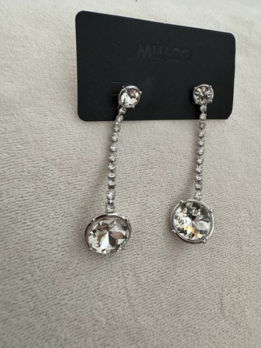 💜💜💜 MIMCO Sparkle Drop Stud Earrings Silver Toned Plating Surgical Steel - Picture 5 of 16