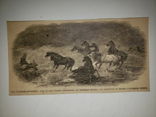 Battle of Hatteras Inlet Batteries Island USS Pocahontas 1863 Civil War Sketch