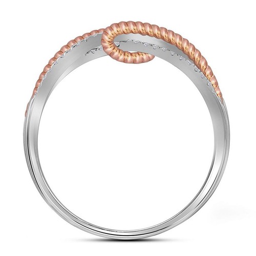 10K White Gold Real Diamond Women's Criss Cross Intertwine Rope Band Ring 1/6 CT - Picture 2 of 2