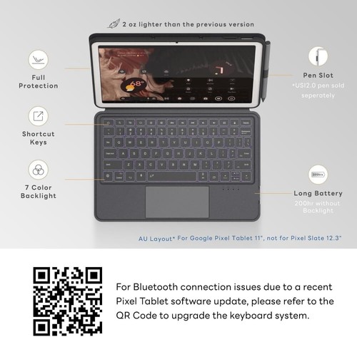 Magnetix Keyboard Case Google Pixel Tablet 11 2023 Detachable Backlit Cover - Picture 4 of 7