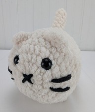 Amigurumi Crochet White Loaf Cat Plush 8" Stuffed Animal Black Eyes Nose Whisker