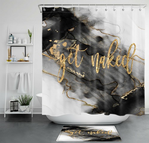 Grau Schwarz Gold Marmor Textur Get Naked Duschvorhang Badezimmer Accessoires Sets - Bild 14 von 16
