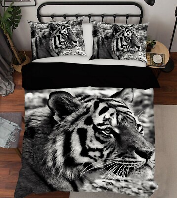 3D Black Tiger P558 Animal Bed Pillowcases Quilt Duvet Cover Set Queen Kay