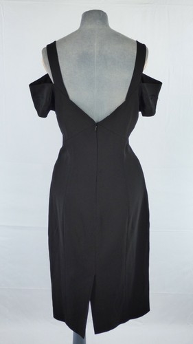 Karen Millen Black Dress Embellished Bardot Pencil Deep V Cut Back Party UK 14 - Picture 5 of 10