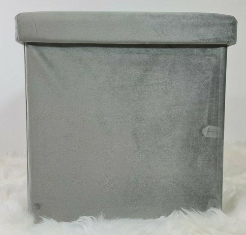 Soft Velvet Folding Ottoman Storage Box Footstool with Diamante – 2 Sizes - Picture 22 of 94
