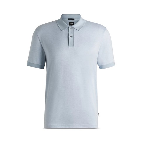 Hugo Boss Men's Short Sleeve BOSS Parlay Mercerised Cotton Polo Shirt Light Blue - Picture 4 of 5