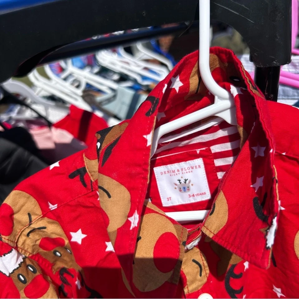 Denim & Flower Ricky Singh Kids 3T Red Reindeer Christmas Shirt Santa Stars 3-4Y - Image 2 of 4