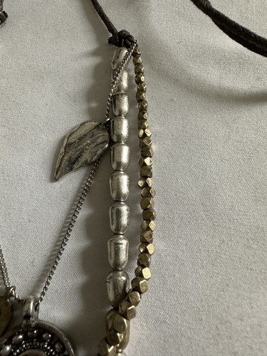 J. Jill Very Beautiful Mixed-Metal Cascading Necklace Beaded Leather Adjustable - Picture 5 of 6