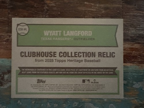 2025 Topps Heritage Baseball Wyatt Langford Clubhouse Collection Relic 32/99 - Bild 3 von 3