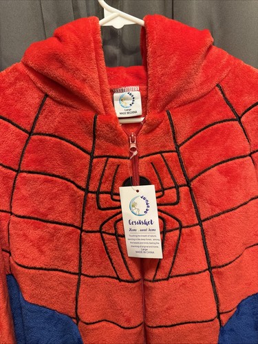 Spiderman Adult Size:Large Fleece Hooded Pajamas Jumpsuit Zipper Sleep/costume - Picture 4 of 15