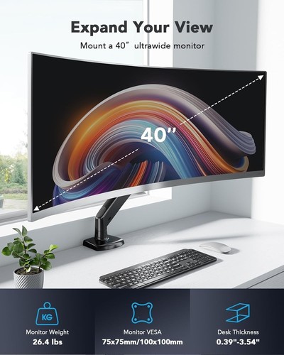 Premium Adjustable Monitor Arm for 13-40 Inches with Grommet and C-Clamp Mounts - Bild 5 von 9