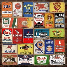 24 pcs Reproduced Vintage Tin Signs, Gas Oil Retro Signs for Garage Man Cave 