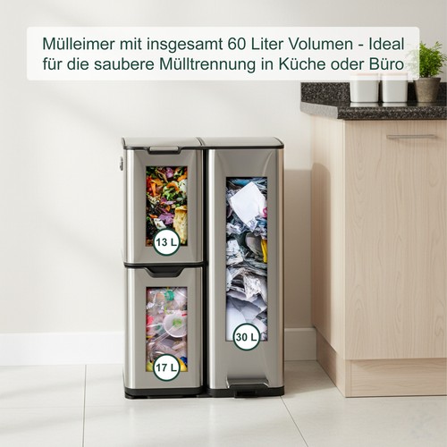 Mülleimer Mülltrennsystem Tretmülleimer Abfalleimer Mülltrenner 3 Fächer Küche - Bild 5 von 7