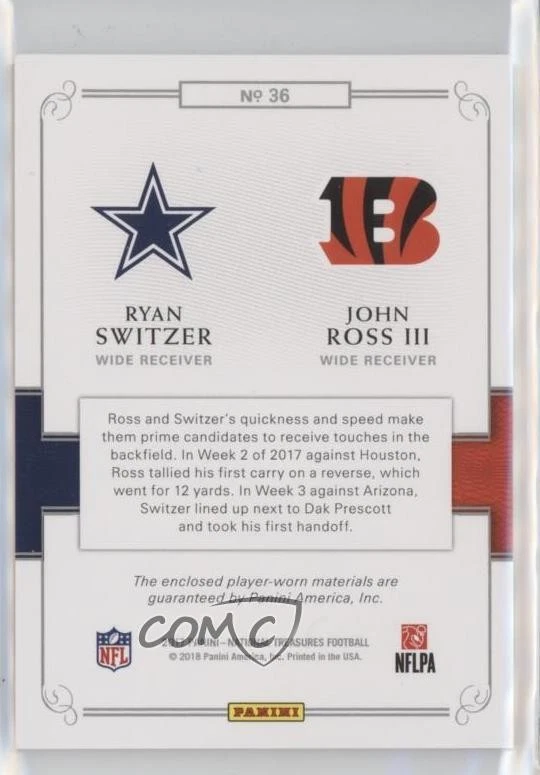 2017 National Treasures Rookie NFL Combo Materials /99 John Ross Ryan Switzer RC - Image 2 of 2
