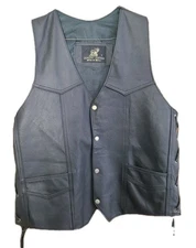 Men's Black Leather Motorcycle Vest w/ Snaps & Laces - Size Small - Nice