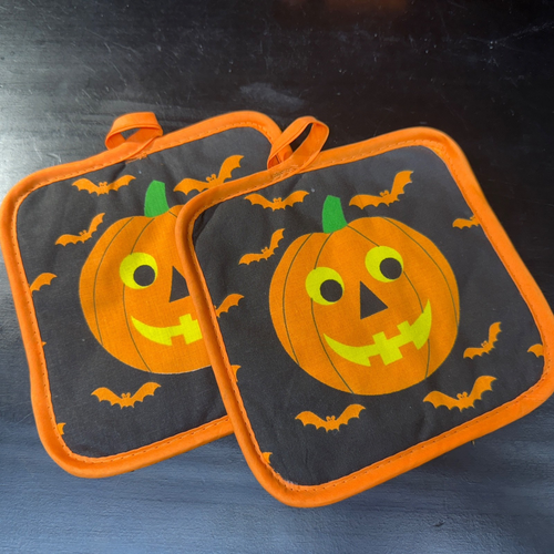 5 pc. Halloween Potholders & Towel Set Fall Black Cat, Frankenstein, Jack-o-plan - Picture 2 of 6
