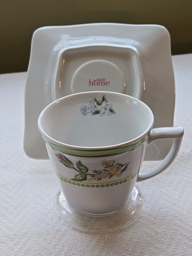 Vintage Galeria Home Teacup/Plate Set Green Yellow Floral Collectible - Picture 3 of 7