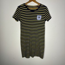 Tommy Hilfiger Pocket T-Shirt Dress Navy Blue Yellow Striped, Cotton, Women's S