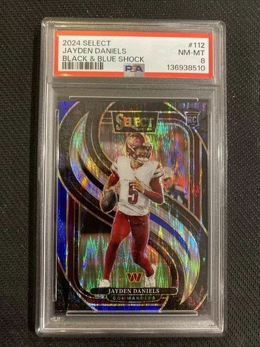 JAYDEN DANIELS 2024 Panini Select Premier Level #112 Black& Green Shock PSA 8 RC