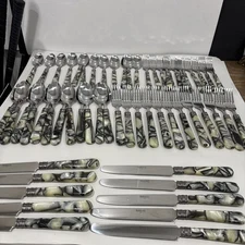 58 pc Barenthal Torture Sandstone Stainless Steel Flatware w/Marbled Handles