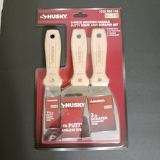 Husky 3pc Wooden Handle Stainless Steel Putty Knife & Scraper Set Brand New
