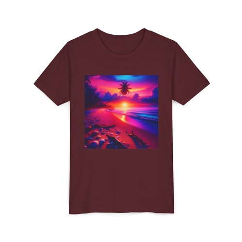 Kids Beach Sunset Tee, Children Colorful T-Shirt Summer Ocean Top, Youth Bright - Picture 28 of 33