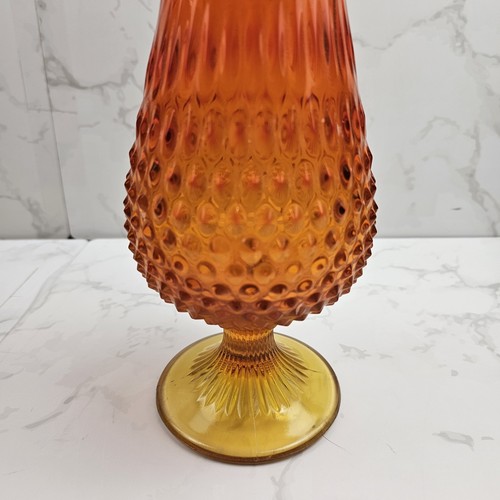 Vintage Fenton Amberina Swung Vase Hobnail Stretch Orange Yellow Pedestal 22.5” - Picture 9 of 16