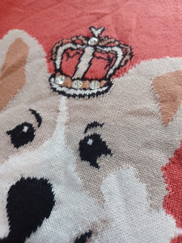 Maglione girocollo Time & Tru corgi L cane culo sul retro pullon corona regina reale - Foto 5 di 11