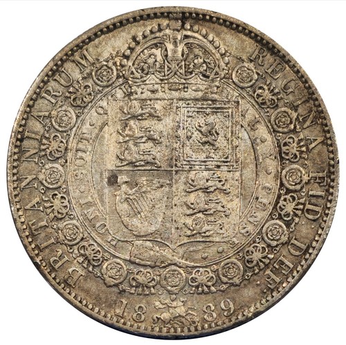 1889 UK Great Britain Queen Victoria .925 Silver Half Crown Coin London # 1466 - Picture 2 of 4