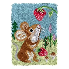 Latch Hook Kits Strawberry 20.5x14.9 Inch Cute Little Mouse DIY Crochet