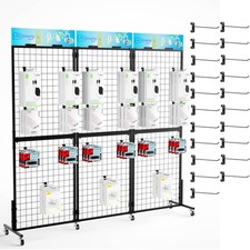 Grid Wall Panels Display Stand - 3pcs with 21 Hooks, 2*5.6ft Display Racks Fo...