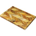 Teak Haus Herringbone Cutting Board 14" x 10" Juice Canal Hand Grips - Wood 324